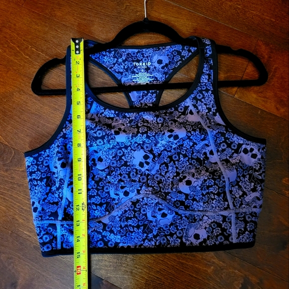 Racerback Torrid Black Purple Skull Floral Wicking Active Bra - Picture 2 of 14